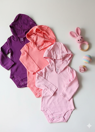 3шт. боді з довгим рукавом hanes 18-24 сірі для дівчинки