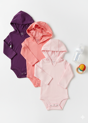 3шт. боді з довгим рукавом hanes 6-12 для дівчинки