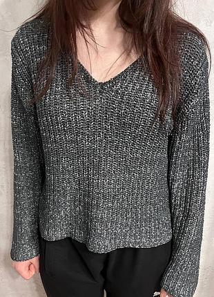 Красивый свитер с v-образным вырезом, vedo verde, xs-s, серый в сетку.