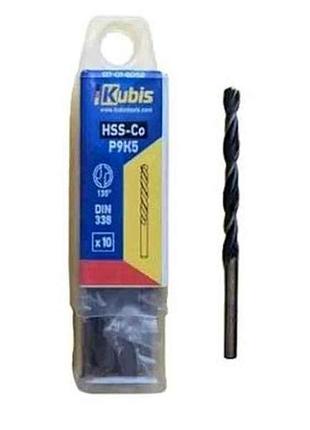 Сверло по металлу кобальтовое р9к5 d=7,5мм 10шт угол заточки 135 din338 тм kubis