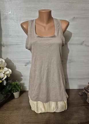 Майка бежева в рубчик батал декольте трендова стильна