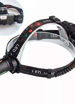 Фонарь налобный 5000k акб 2*18650 night vision fluorescence w668-tg, зу type-c, zoom, box тм китай