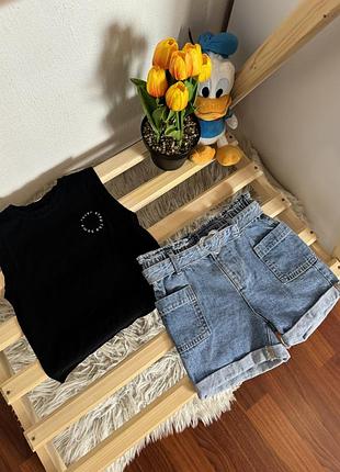 Майка zar🤍 та шорти з красивим ремінцем🤍 розмір-  2-3 роки (98) стан- ідеальний