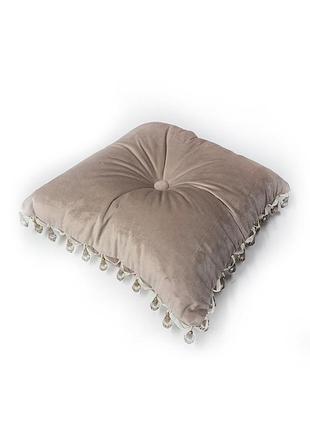 Подушка для декору firanka handmade королівська з бахрамою 40х40см 1шт, бежева  (п_0172_3)