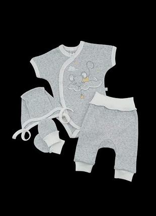 Комплект 4в1: боді-футболка, шапочка, штани, царапки “мишеня”, рібана ажур тм “mario kids”