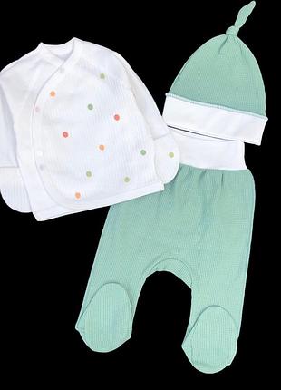 Комплект 3в1: распашонка, ползунки, шапочка "принт", интерлок тм "happy тот”