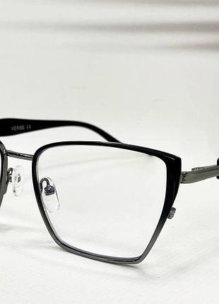 Окуляри для корекції зору жіночі металеві лисички із градієнтною оправою геометричні дужки на флексах чорний, -3.0