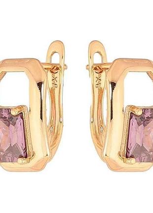 Серьги английская застежка позолота 18к узор с сиреневыми кристаллами (310160) тм xuping