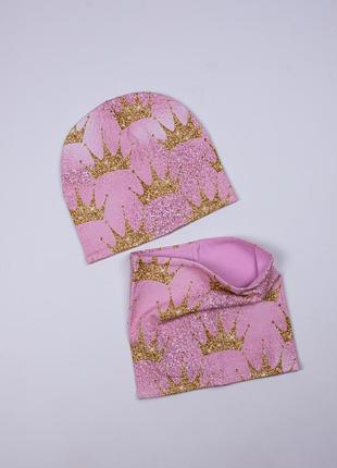 Комплект детский   (шапка и снуд) деми трикотажный, еврозима на флисе для девочек