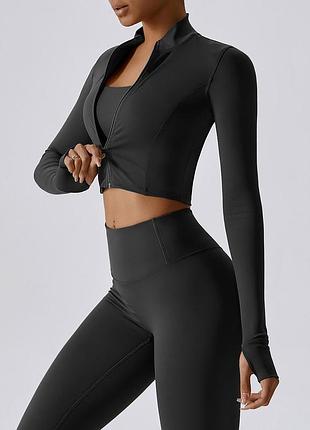 Спортивний рашгард на блискавці сіра 7332 жіноча кофта на тренування графіт