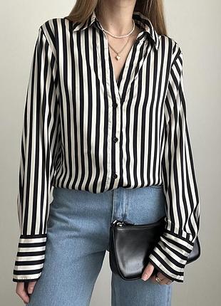 Сатинова сорочка в смужку h&m