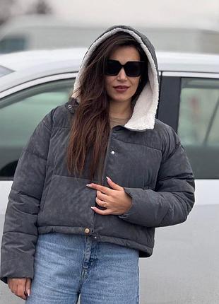 Куртка ( пуховик ) сіра укорочена графіт ( сірий )