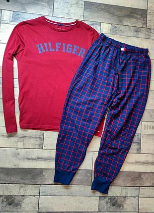 Чоловіча бавовняна піжама для дому і сну tommy hilfiger лонгслів+ штани джогери розмір m