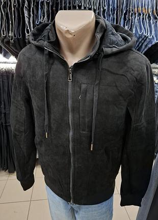 Кофта чоловіча, зима, замш з флісом, чорного кольору