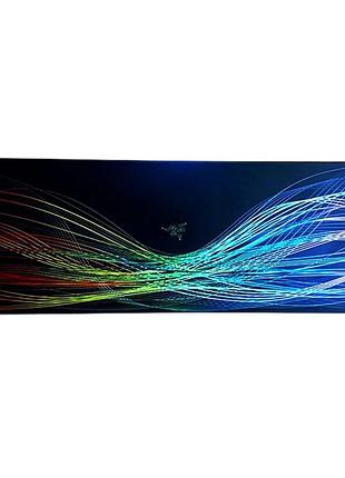 Килимок для мишки 800x300мм razer rgb хвилі 2 з бічною прошивкою, антиковзаюча основа