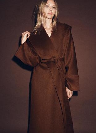 Длинное оверсайз пальто с шерстью zara