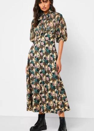 Шифоновое платье миди в цветочный принт с завязкой спереди,короткий рукав topshop (размер 34-36)
