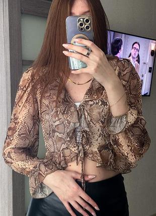 Блуза трендовий топ принт змії на завʼязках