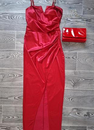 Невероятное красное атласное платье + клатч в подарок