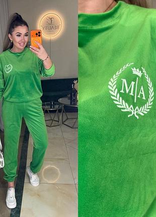 Жіночий брючний велюровий прогулянковий костюм