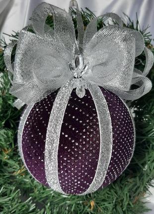 Елочный шар ручной работы 10см фиолетовый1 фото