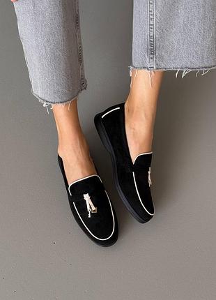 Лоферы 11514, р.39,40,41, эко-замш, черный