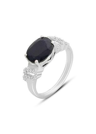 Серебряное кольцо с натуральным сапфиром 3.507ct, фианитами (18см размер) 2162667