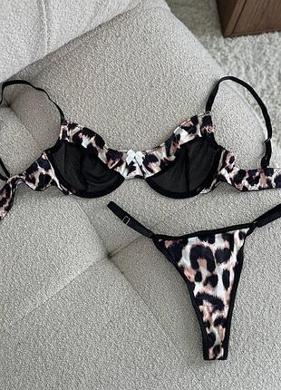 ⭐⭐⭐⭐⭐ 
сексуальний комплект білизни мікросітка з леопардовим принтом ✨ do3680