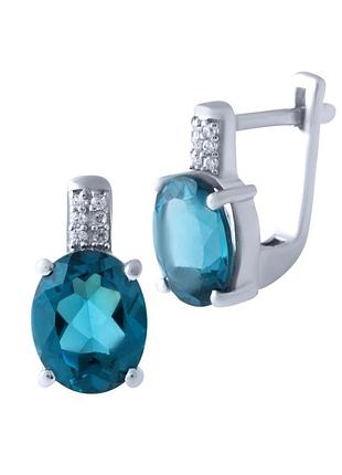 Серебряные серьги с топазом лондон блю 3.932ct (1917305)
