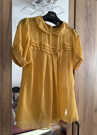 Жовта брендова блуза з коміром напівпрозора atmosphere розмір xs s
