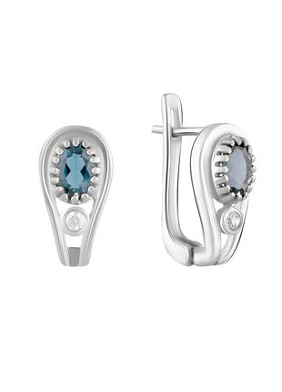 Серебряные серьги с топазом лондон блю (2087496)
