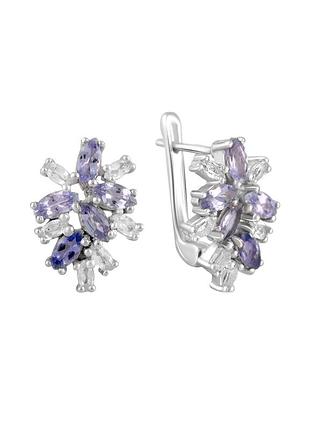 Серебряные серьги с натуральным танзанитом 7.3ct, топазом белым (2116882)