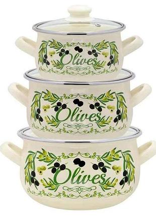 Набор эмалированной посуды крышки стекло, греческое масло 567-а тм interos