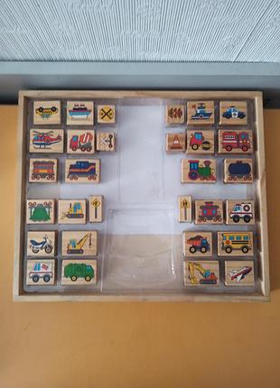 Набір дерев'яних штампів "транспорт" від бренду melissa & doug.
