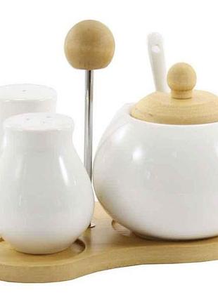 Набір 3пр. на дерев.стійці(цукорницясільничкаперечниця) g pj01643 тм interos