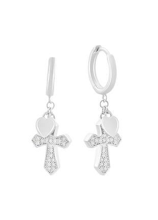 Серебряные серьги с натуральным фианитами, перламутром (2153764)