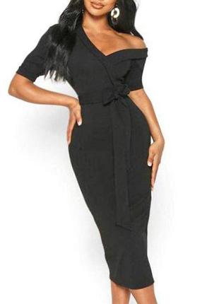 Распродажа платье boohoo меди на запах с эффектом спущенного с плеча