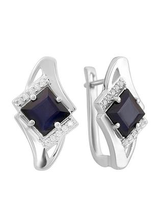 Серебряные серьги с натуральным сапфиром 4.25ct, фианитами (2162605)