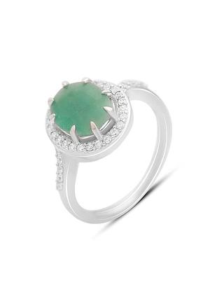 Срібне кільце з натуральним смарагдом 3.14ct, фіанітами (17 см розмір) 2163428