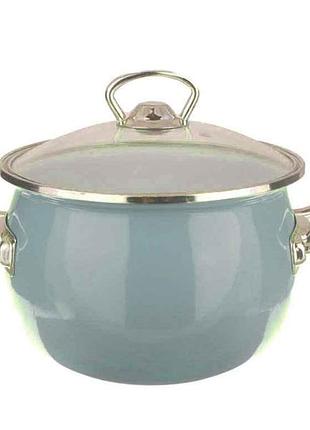 Каструля ем. 5л сферическая с н/ж фурнитурой и стеклянной крышкой мятная прохлада тм idilia