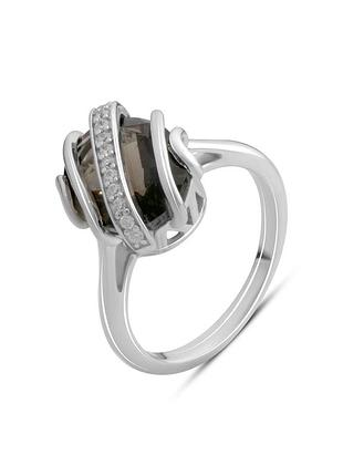 Срібне кільце з натуральним рахтопазом (димчастим кварцем) 4.472ct, фіанітами (18/18.5 см розміри) 2180609