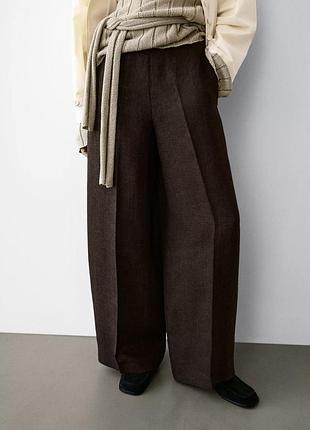 Лляні брюки штани палаццо massimo dutti