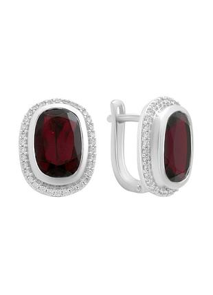 Серебряные серьги с искусственным гранатом nano 7.328ct, фианитами (660002308)