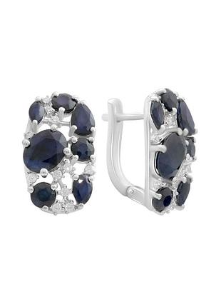 Срібні сережки з натуральним сапфіром 7.608ct, фіанітами (2180944)