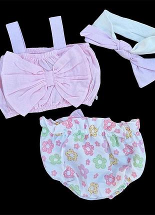 Костюм 3в1: топ, блумери, пов'язка "бантик", бавовна тм "paulina"