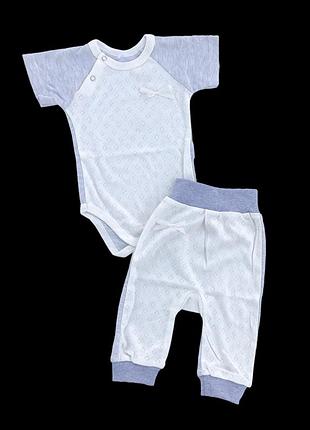 Костюм 2в1: боди-футболка, брюки "нежность", меловая ажур тм "sweet mario"