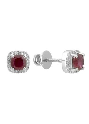 Серебряные серьги с натуральным рубином 1.655ct, фианитами (2198369)