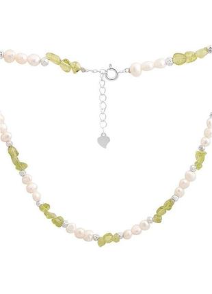 Серебряное колье с жемчугом барочным, хризолітом (45-50см размер) 2199403