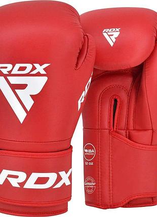 Боксерські рукавиці rdx boxing gloves leather iba approved-1 червоний унісекс 10 унцій
