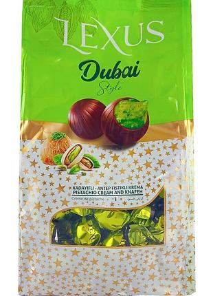 Дубайские конфеты lexus premium из молочного шоколада с фисташковым кремом и хрустящим тестом катаифи 1кг